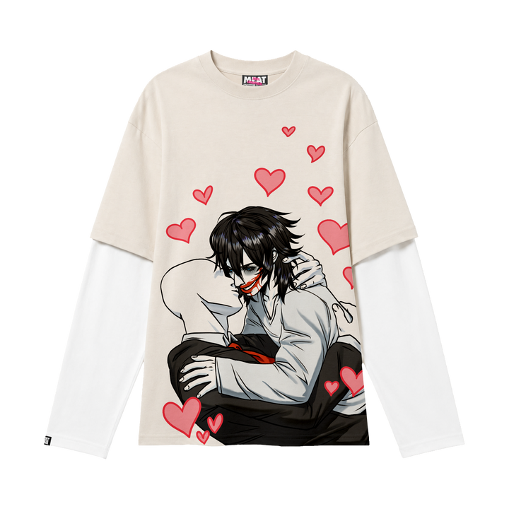 Creepypasta Layered Long Sleeve T-Shirt - Cream/White
