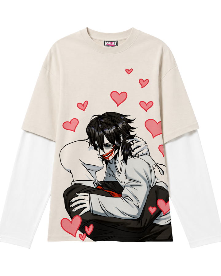 Creepypasta Layered Long Sleeve T-Shirt - Cream/White